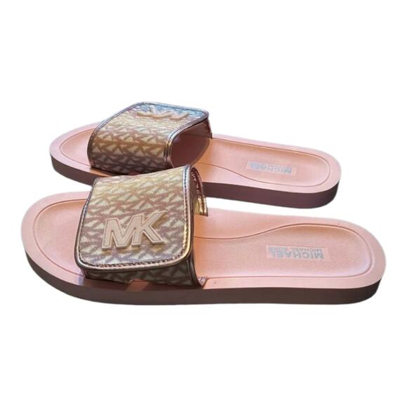 Michael Kors Pink Logo Glitter Slide Sandals Women's Size 11 New - Picture 6 of 12